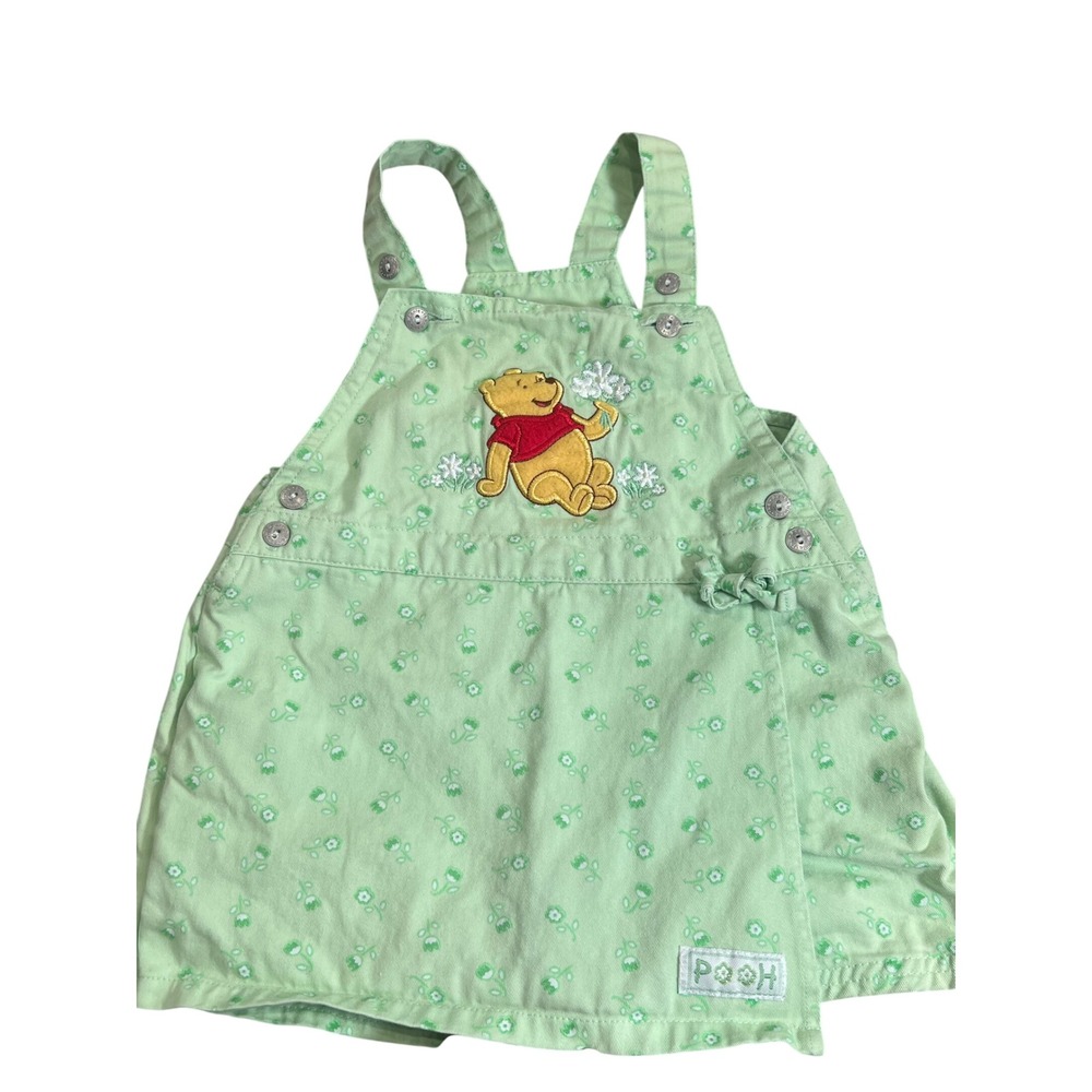 Disney Winnie the Pooh Girls 3T Green Floral Skort Overalls Vintage